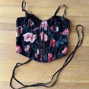 Urban Outfitters Floral Black and Pink Women's Top